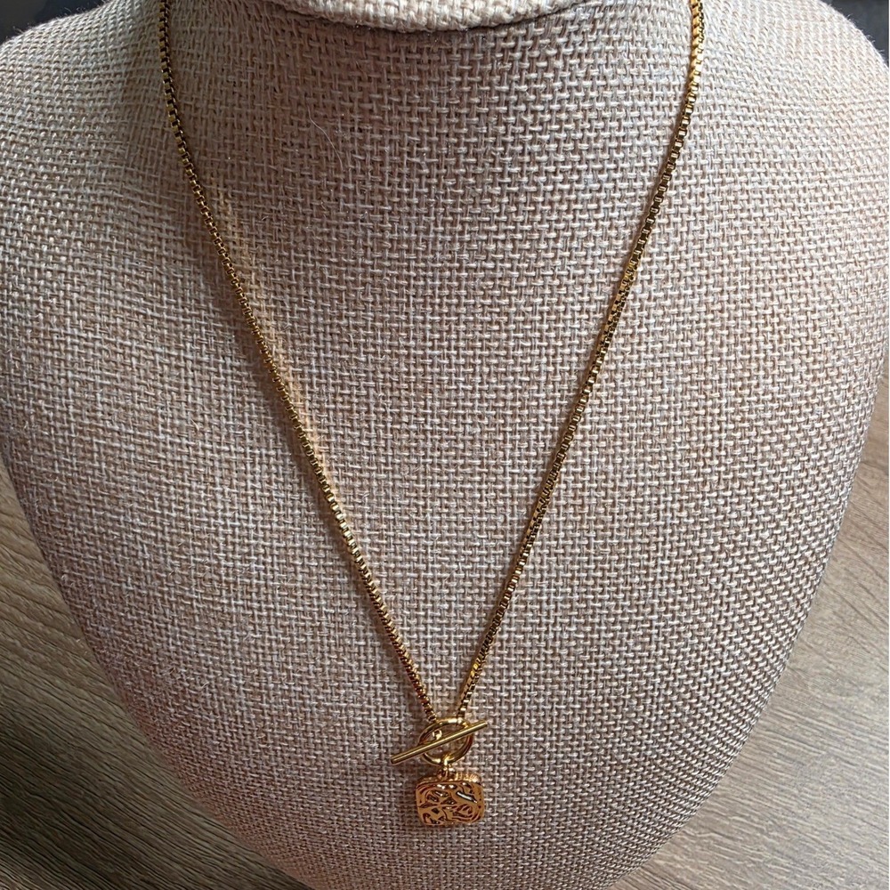 Slide Jewels 18K Gold Plated Convertible Charm Lariat Necklace 16" NWOT